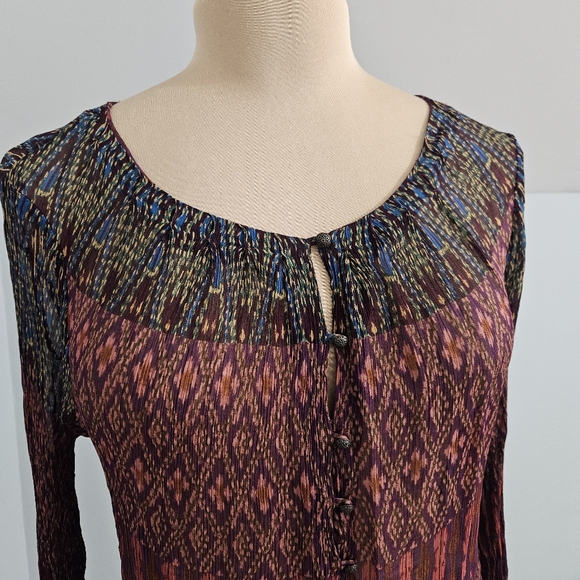 Lucky Brand Sheer Boho Gauze Long Sleeve Top Purple Multicolor Large Whimsigoth - Picture 5 of 15